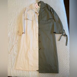 Missguided Two-Tone Trench Coat in Beige and Olive - PETITE